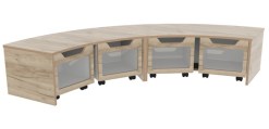 Opbergbank kwartrond met 4 rolbakken Grey Craft Oak Tangara Groothandel voor Kinderopvang inrichting3